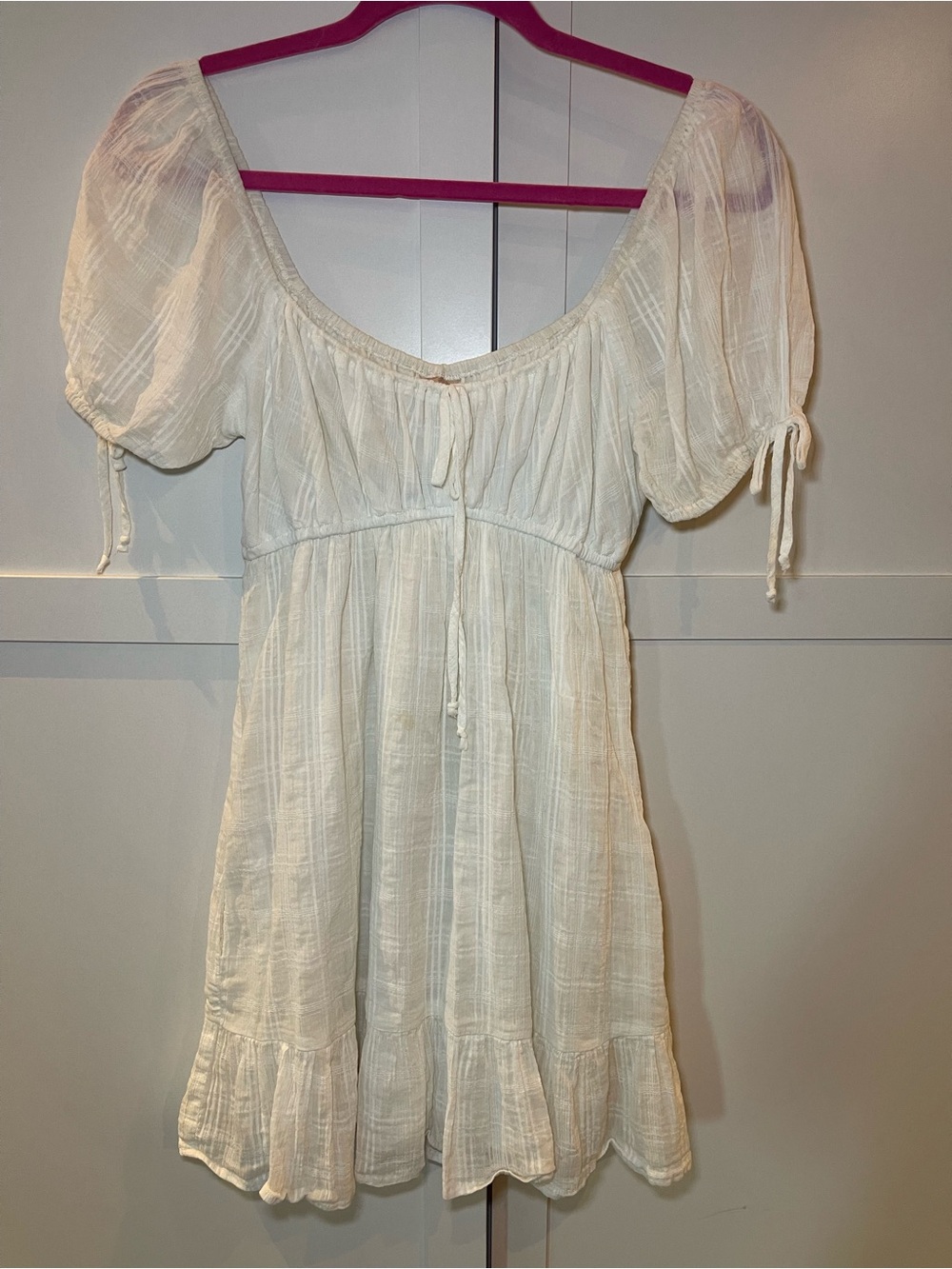 White Puff-Sleeve Babydoll Mini Dress